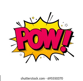 Comic Lettering Pow. Vector Bright Cartoon Illustration In Retro Pop Art Style. Comic Text Sound Effects. EPS 10.