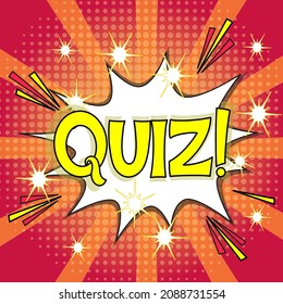 Comic lettering quiz. Vector bright cartoon illustration in retro pop art style. Comic text sound effects. EPS 10.