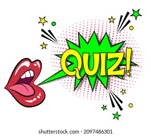 Comic lettering quiz. Vector bright cartoon illustration in retro pop art style. Comic text sound effects. EPS 10.