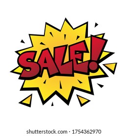 Comic lettering sale. Comic speech bubble with emotional text Sale. Vector bright dynamic cartoon illustration in retro pop art style isolated on white background.Comic text sound effects.Sale banner