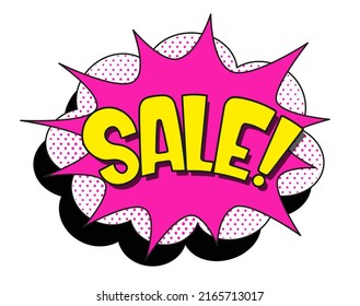 Comic lettering sale. Vector bright cartoon illustration in retro pop art style. Comic text sound effects. EPS 10.
