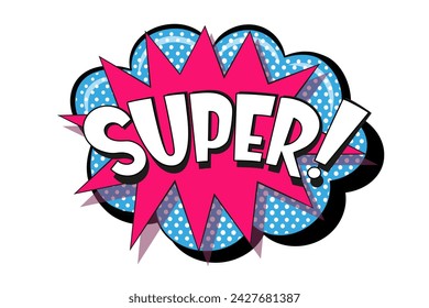 Comic lettering super. Vector bright cartoon illustration in retro pop art style. Comic text sound effects. EPS 10.