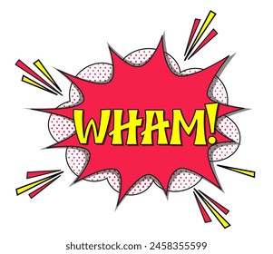 Comic lettering wham. Vector bright cartoon illustration in retro pop art style. Comic text sound effects. EPS 10.