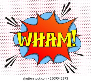 Comic lettering wham. Vector bright cartoon illustration in retro pop art style. Comic text sound effects. EPS 10.