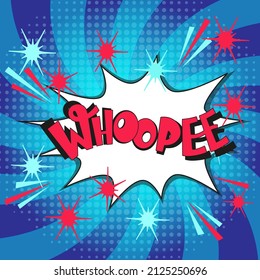 Comic lettering woo hoo. Vector bright cartoon illustration in retro pop art style. Comic text sound effects. EPS 10.