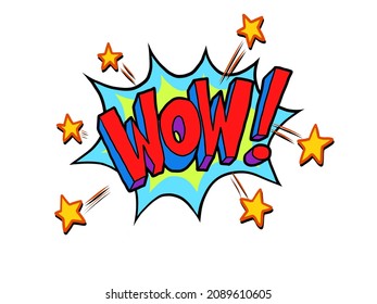 Comic lettering wow hand drawing retro vintage. Vector bright cartoon illustration in retro pop art style