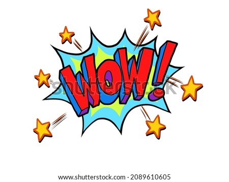 Comic lettering wow hand drawing retro vintage. Vector bright cartoon illustration in retro pop art style