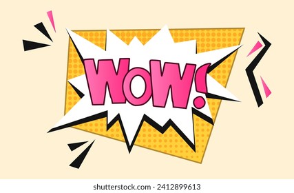 Comic lettering wow. Retro pop art style speech bubble. 
