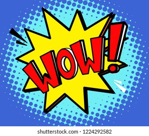 Comic lettering wow! in the speech bubble comic style flat design. Dynamic retro pop art illustration.
