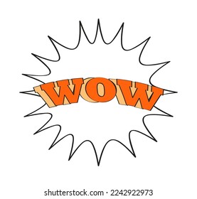 Vector de letras cómicas wow. Boom una brillante pegatina de dibujos animados. Efectos de sonido de texto cómico. Guau palabra en estilo retro de arte pop. 
