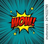 Comic lettering wow. Vector bright cartoon illustration in retro pop art style. Comic text sound effects. 