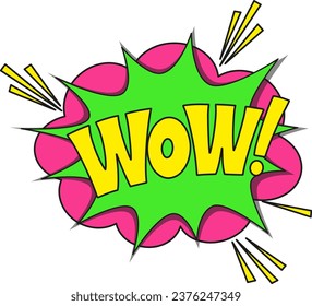 Comic lettering wow. Vector bright cartoon illustration in retro pop art style. Comic text 