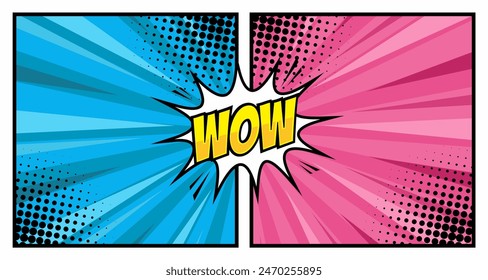 Comic lettering wow. Vector bright cartoon illustration in retro pop art style. Comic text sound effects.