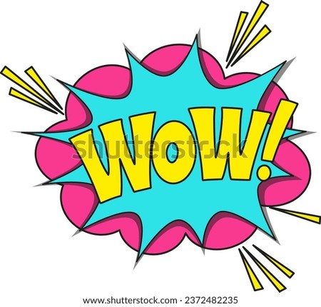 Comic lettering wow. Vector bright cartoon illustration in retro pop art style. Comic text sound effects. EPS 10.