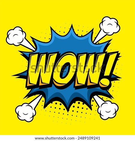 Comic lettering wow. Vector bright cartoon illustration in retro pop art style. Comic text sound effects. 