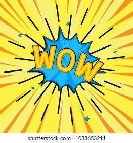 Comic lettering wow. Vector cartoon illustration in retro pop art style.Comic speech bubble with emotions - WOW.