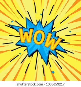 Comic lettering wow. Vector cartoon illustration in retro pop art style.Comic speech bubble with emotions - WOW.