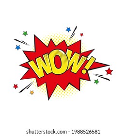 Comic lettering wow. Vector cartoon illustration in retro pop art style.