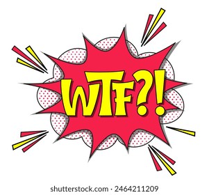 Comic lettering wtf. Vector bright cartoon illustration in retro pop art style. Comic text sound effects. EPS 10.