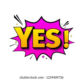 Comic lettering yes. Vector cartoon illustration in retro pop art style. Comic text sound effects. EPS 10.