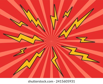 Comic lightning bolt pop art comic background abstract concept. Vector flat graphic design illustration