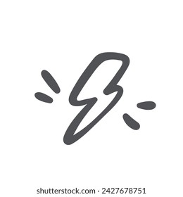 Comic lightning icon, manga doodle element. Funny retro light bolt with lines of movement and emphasis, thunderbolt, shock emotion of character. Lightning of comic book style vector illustration