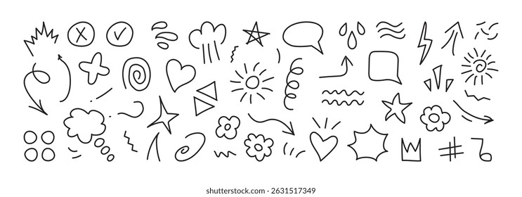 Comic line icon, manga anime element hand drawn, cartoon expression scribble, cute doodle motion sticker. Sketch emoticon impact element set editable stroke isolated on background. Vector illustration