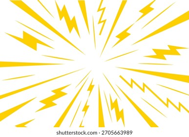 Comic Lines and Thunder Burst Speed Effect. Vector Abstract Explosive Background. Cartoon Anime Book Ray Pattern. Flash Yellow Thunder Bolts.
