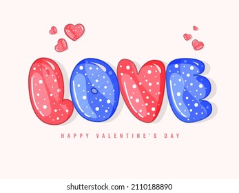 Comic Love Font With Red Hearts On Cosmic Latte Background For Happy Valentine's Day Concept.