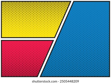 Comic magazine background set. Halftone dotted Comic blank layout template pop-art style. 3 frame for print social media and website