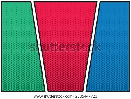Comic magazine background set. Halftone dotted Comic blank layout template pop-art style. 3 frame for print social media and website