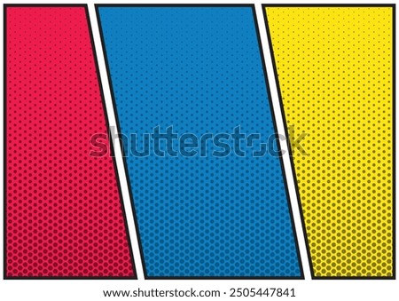Comic magazine background set. Halftone dotted Comic blank layout template pop-art style. 3 frame for print social media and website
