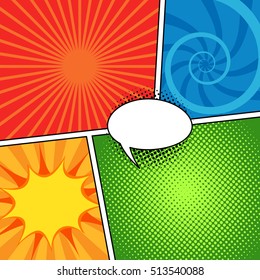 Comic magazine background set with speech bubbles, vintage halftone print design imitation, dialog window slides