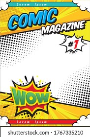 Comic magazine cover template. vector illustration