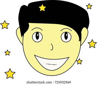 Comic man face is smiling