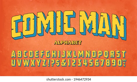 Comic Man; a vintage style comics alphabet with a rustic or prehistoric roughness and cracks.