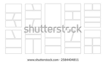 Comic or Manga background, pop art backdrops in frames. Blank message board layout, cartoon sketch panel design for story book. Vector graphic set