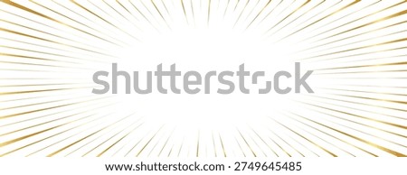 Comic manga background with a radial sunburst of thin, metallic gold rays