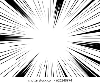 Comic and manga books speed lines background. Superhero action, explosion background. Black and white vector illustration