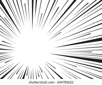 Comic and manga books speed lines background. Superhero action, explosion background. Black and white vector illustration