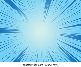 Comic and manga books speed lines . explosion background. vector illustration / blue color version