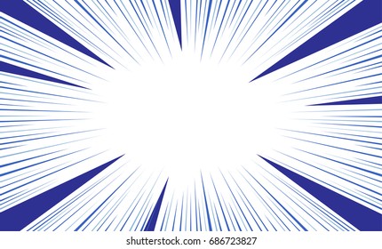 Comic and manga books speed lines background. Superhero action, explosion background. Blue vector illustration