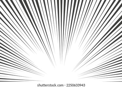 Líneas radiales de manga cómica con efecto de velocidad para historietas. Fondo de explosión en blanco y negro. Brillo de rayos flash. Marco vectorial