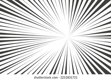 Comic manga radial lines with speed effect for comics book. Black and white explosion background. Flash ray blast glow. Vector frame