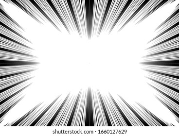 Comic and manga speed lines background. Superhero action, explosion background. Black and white vector illustration