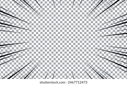 Comic manga transparent background with radial lines frame speed action effect vector. Explosion anime comic book cartoon pattern. vector illustration EPS 10.