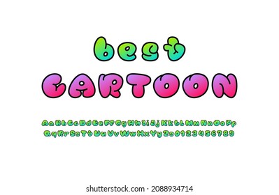 Comic modern font, trendy bold alphabet in the cartoon style, uppercase and lowercase Latin letters from A to Z and Arab numbers from 0 to 9 with gradient, vector illustration 10EPS