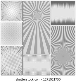 Comic monochrome background with different humor effects in gray colors. Vector illustration