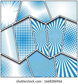 Comic monochrome bright concept with blue humor effects on white surfaces. Vector illustration
