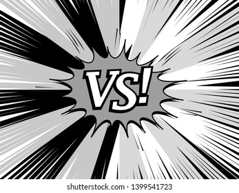 Comic monochrome duel composition with speech bubble VS letters radial and rays effects. Vector illustration
